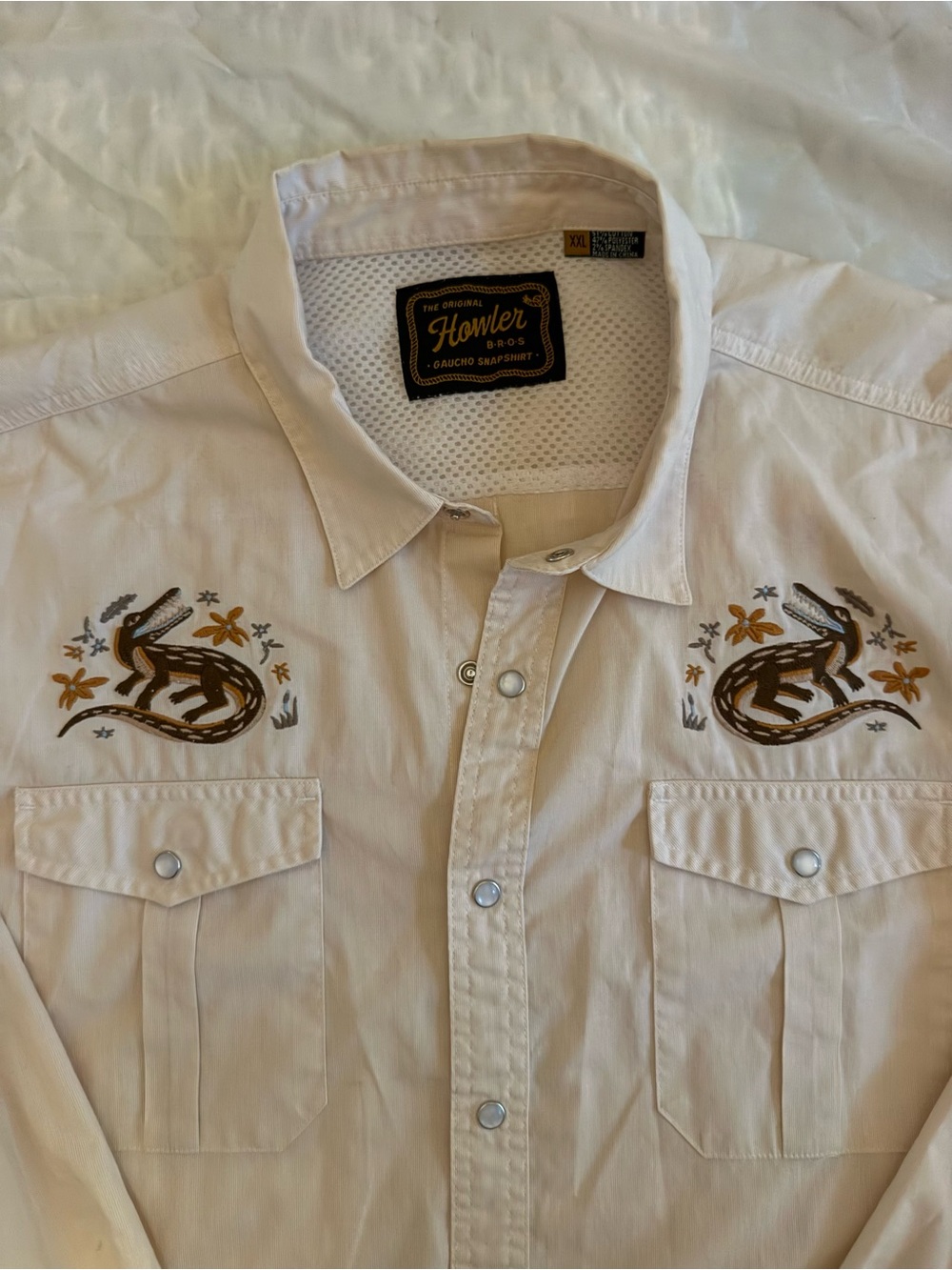Howler Brothers Cream Western Embroidered Snap-Front Shirt